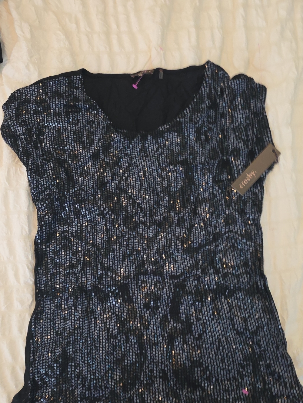 CROSBY by Mollie Burch Black Sequin Scoop Neck Short Sleeve Top Nwt S